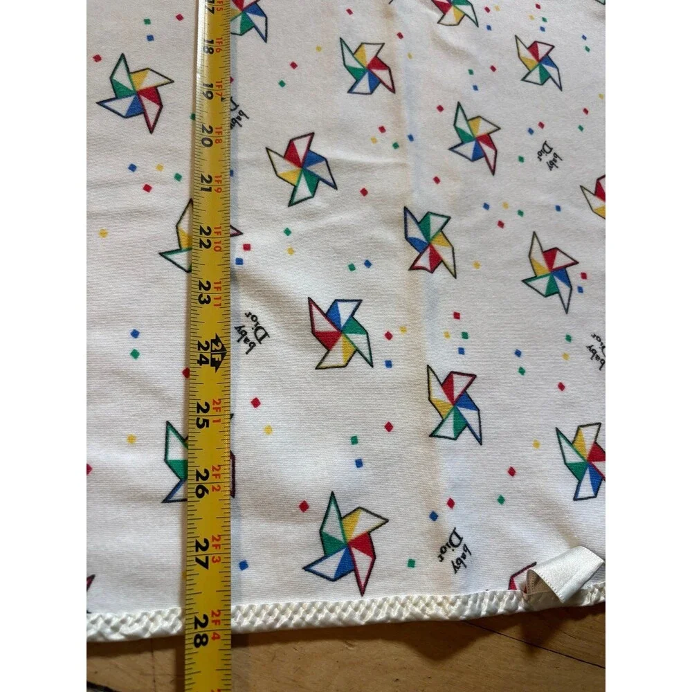 Vintage Dior Baby Blanket 100% Cotton White Satin Edge USA Pinwheels